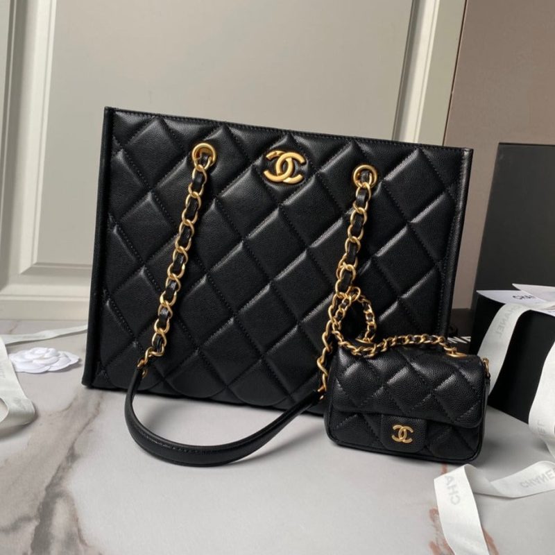 24a shopping bag 30cm black caviar gold hardware