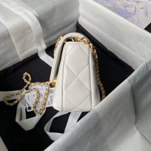 24a mini flap bag 19cm white lambskin pearl and gold hardware
