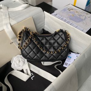 24p cc hobo bag 20cm black lambskin gold hardware