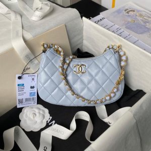 24p cc hobo bag 20cm cloud blue lambskin gold hardware