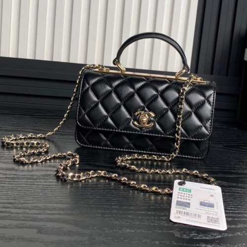 CC 24B Trendy Bag 18.5cm Black Lambskin Gold Hardware