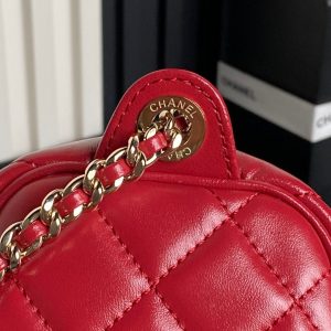 24K Camera Bag Red Calfskin Gold Hardware