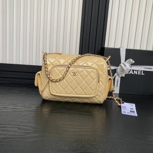 24K Camera Bag Beige Calfskin Gold Hardware