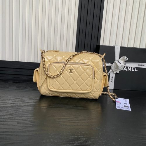 24K Camera Bag Beige Calfskin Gold Hardware