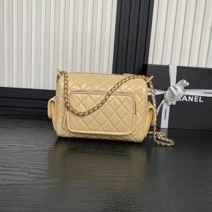 24K Camera Bag Beige Calfskin Gold Hardware