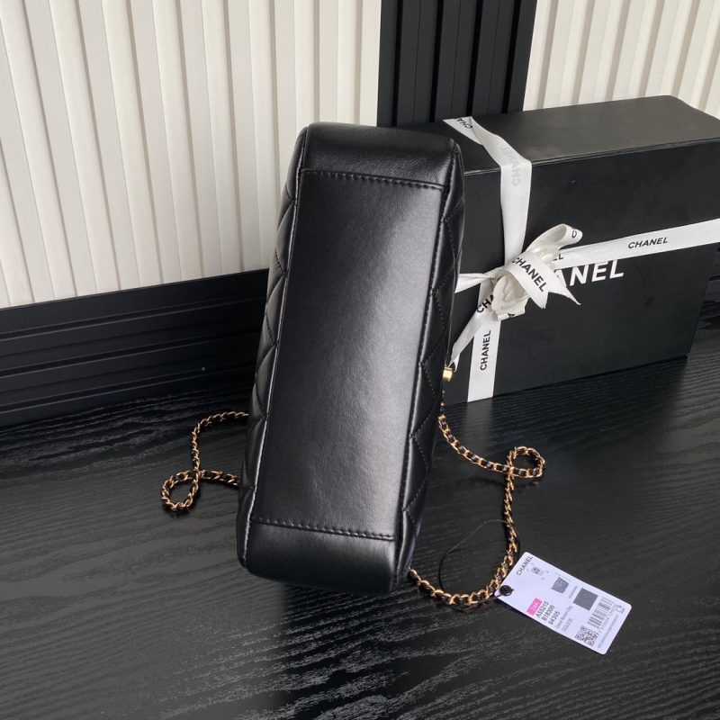 24K Shopping Bag 28cm Black Calfskin Gold Hardware