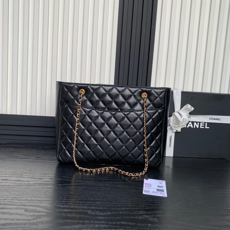 24K Shopping Bag 32cm Black Calfskin Gold Hardware