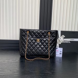 24K Shopping Bag 32cm Black Calfskin Gold Hardware