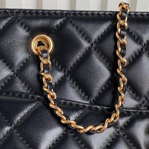 24K Shopping Bag 32cm Black Calfskin Gold Hardware