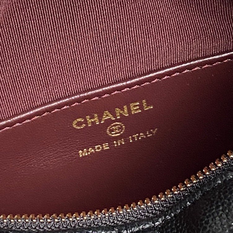 CC 25C Hobo Bag 21.5cm Top Handle Black Grained Calfskin