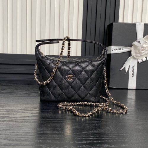 CC 25C Hobo Bag 21.5cm Top Handle Black Grained Calfskin