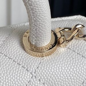 CC 24K Coco Handle Nano 14.5cm White Grained Calfskin Gold Hardware