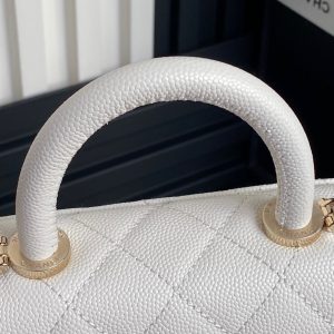 CC 24K Coco Handle Nano 14.5cm White Grained Calfskin Gold Hardware