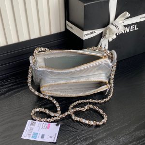 img_70762a6f_20241124_i1732459453_7081_3_jpg CC 25C Clutch With Strap 21cm Silver Metalic Calfskin