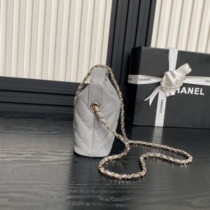 CC 25C Hobo Bag 21.5cm Top Handle Grey Grained Calfskin