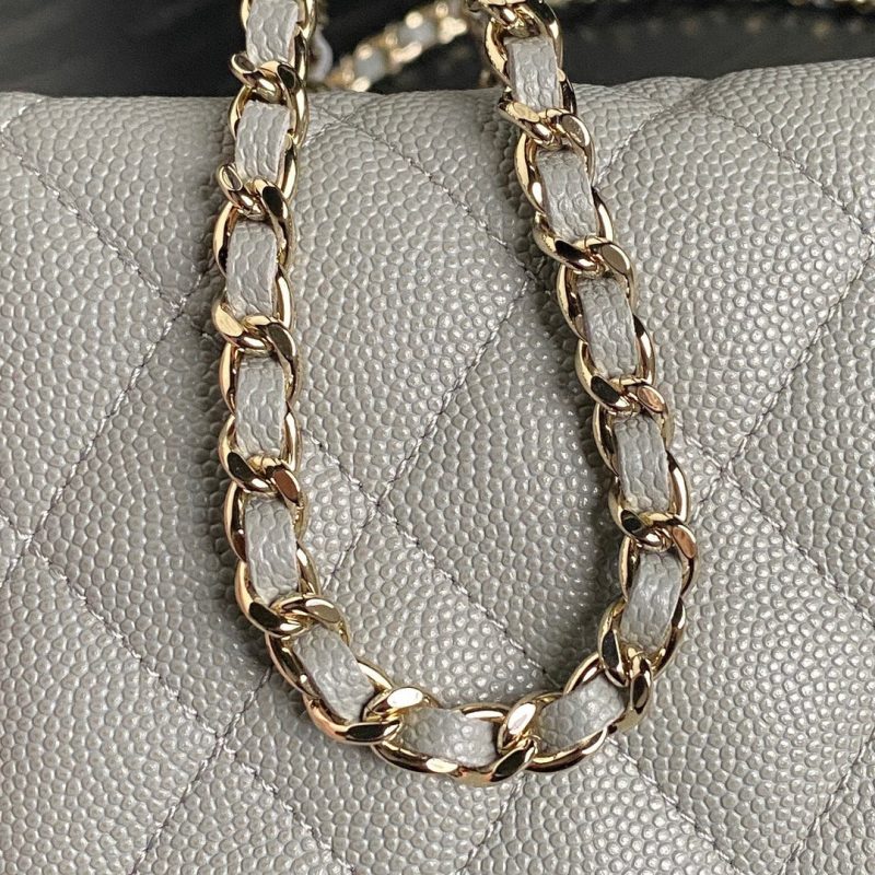 CC 25C Hobo Bag 21.5cm Top Handle Grey Grained Calfskin