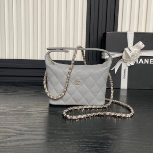 CC 25C Hobo Bag 21.5cm Top Handle Grey Grained Calfskin