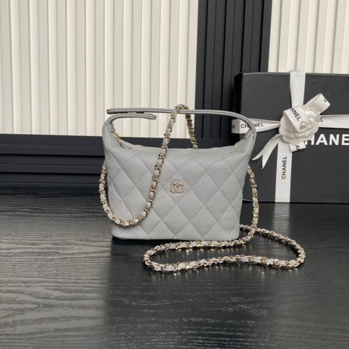 CC 25C Hobo Bag 21.5cm Top Handle Grey Grained Calfskin