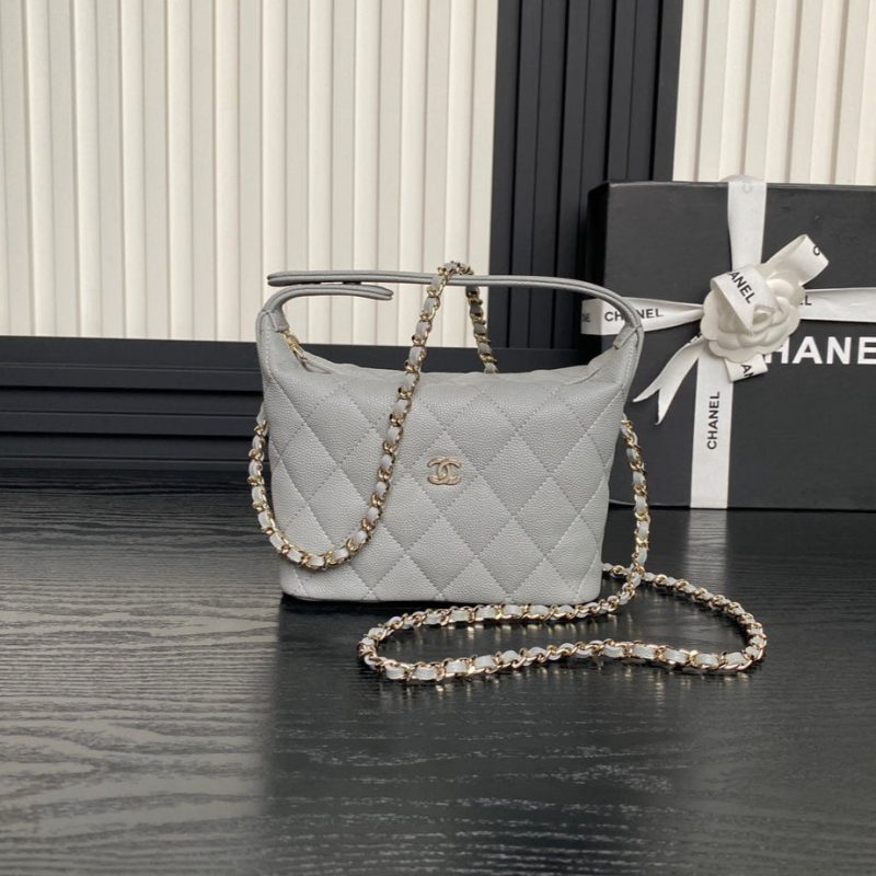 CC 25C Hobo Bag 21.5cm Top Handle Grey Grained Calfskin