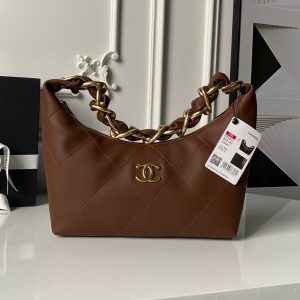 CC 2025 Hobo Bag Brown Calfskin Gold Hardware 298485