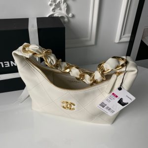 CC 2025 Hobo Bag White Calfskin Gold Hardware 298486