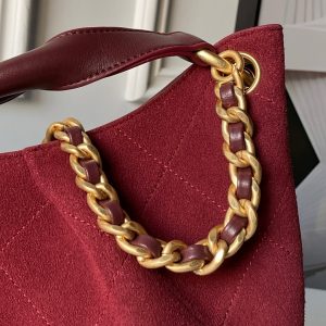 Chanel 2025 Hobo Bag 31cm Red Suede With Gold Hardware 320285