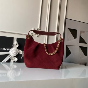Chanel 2025 Hobo Bag 31cm Red Suede With Gold Hardware 320285