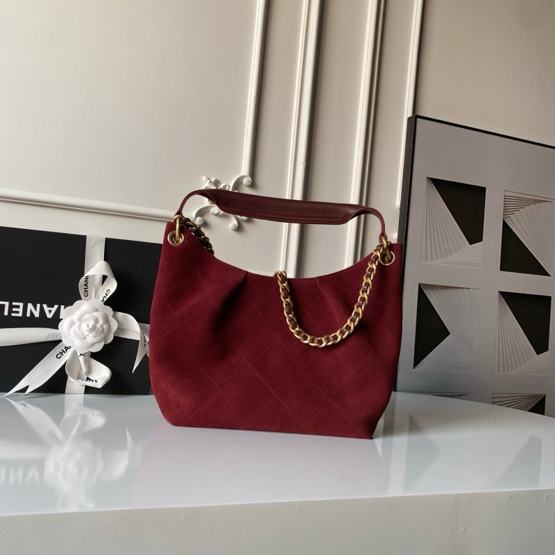 Chanel 2025 Hobo Bag 31cm Red Suede With Gold Hardware 320285