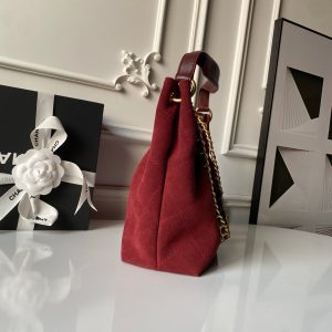 Chanel 2025 Hobo Bag 31cm Red Suede With Gold Hardware 320285