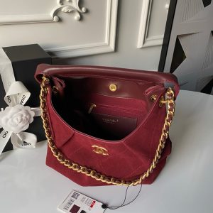Chanel 2025 Hobo Bag 31cm Red Suede With Gold Hardware 320285