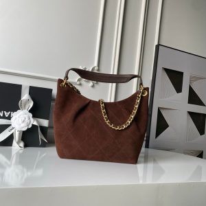 Chanel 2025 Hobo Bag 31cm Dark Brown Suede With Gold Hardware 320286