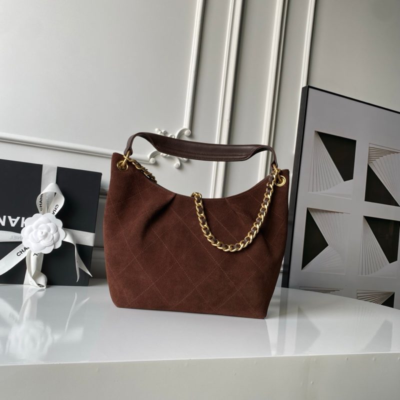 Chanel 2025 Hobo Bag 31cm Dark Brown Suede With Gold Hardware 320286
