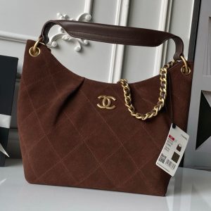 Chanel 2025 Hobo Bag 31cm Dark Brown Suede With Gold Hardware 320286