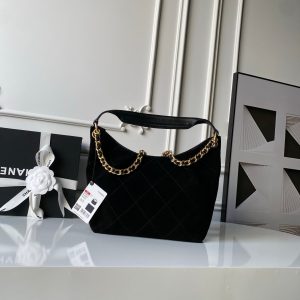 Chanel 2025 Hobo Bag 31cm Black Suede With Gold Hardware 320288