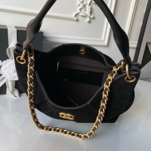 Chanel 2025 Hobo Bag 31cm Black Suede With Gold Hardware 320288