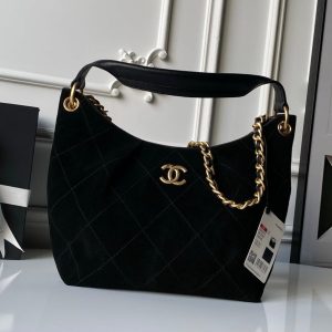 Chanel 2025 Hobo Bag 31cm Black Suede With Gold Hardware 320288