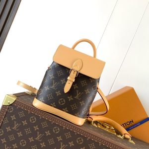 LV Soho Mini Backpack 17cm Brown Beige Monogram Canvas & Cowhide