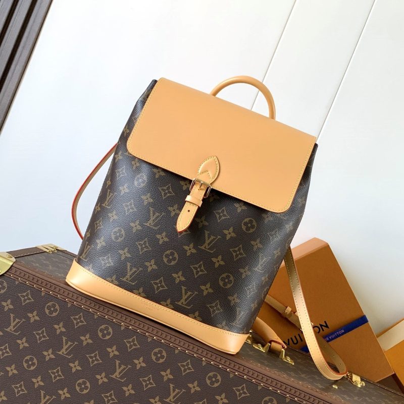 LV Soho MM Backpack 24cm Brown Beige Monogram Canvas & Cowhide