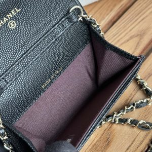 CC 24 Classic Wallet On Chain 11cm Black Gold Metal Caviar 240666