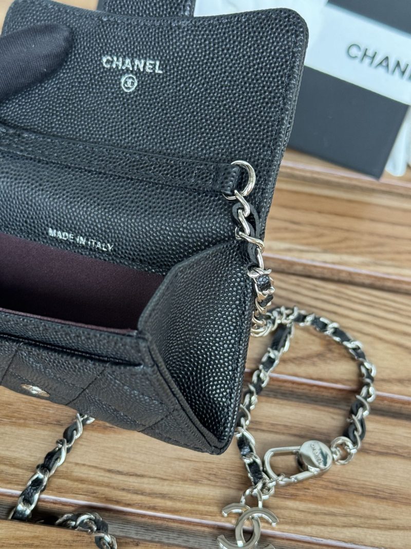CC 24 Classic Wallet On Chain 11cm Black Sliver Metal Caviar 240668