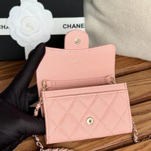 CC 24 Classic Wallet On Chain 11cm Pink Caviar Leather 240678