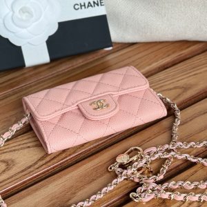CC 24 Classic Wallet On Chain 11cm Pink Caviar Leather 240678