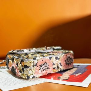 img_8e603200_20231229_i1703850533_7309_0_jpg 24S Flap Bag 20cm Multicolor Sequin Pink Flower Pearl Caflskin