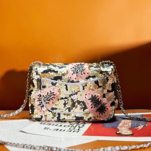 img_8e603200_20231229_i1703850533_9914_0_jpg 24S Flap Bag 20cm Multicolor Sequin Pink Flower Pearl Caflskin