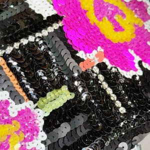 24S Flap Bag 25.5cm Black White Purple Sequin