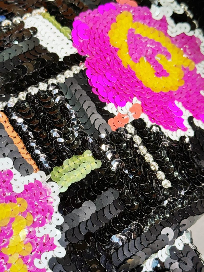 24S Flap Bag 25.5cm Black White Purple Sequin