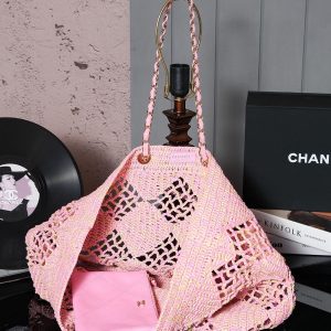 cc coco beach bag 51cm pink raffia