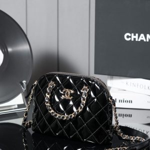 SMALL SHOPPING BAG 20 IN BLACK GLOSSY CALFSKIN GOLD HARDWARE