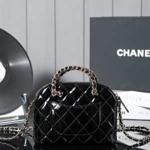 SMALL SHOPPING BAG 20 IN BLACK GLOSSY CALFSKIN GOLD HARDWARE