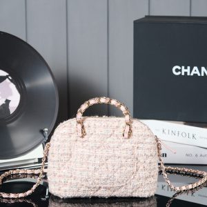 SMALL SHOPPING BAG 20 IN LIGHT PINK TWEED GOLD HARDWARE